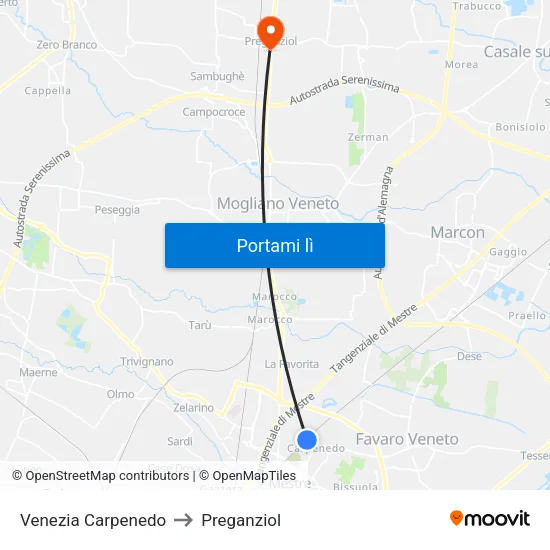 Venezia Carpenedo to Preganziol map