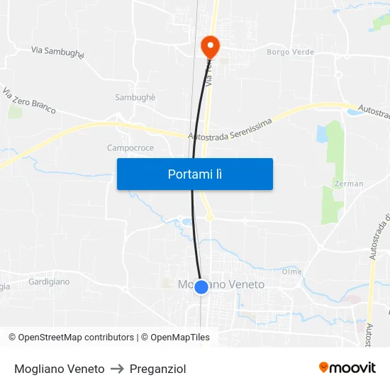 Mogliano Veneto to Preganziol map