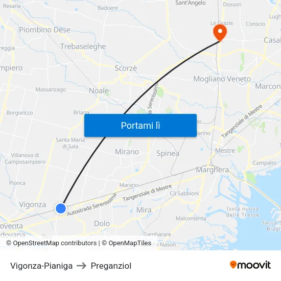 Vigonza-Pianiga to Preganziol map