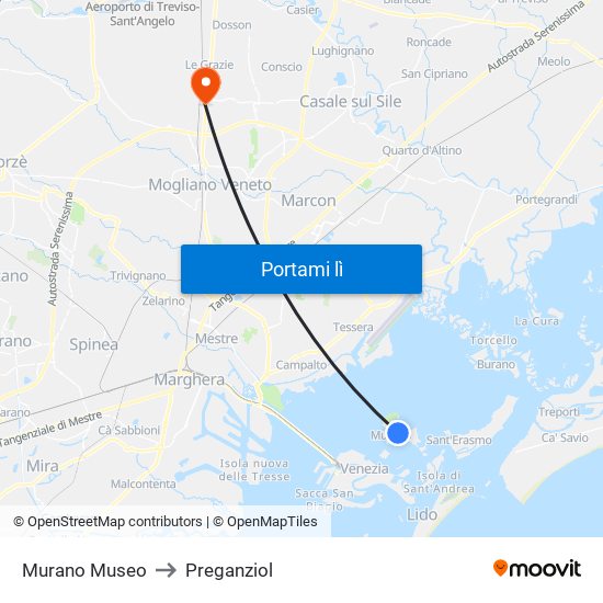 Murano Museo to Preganziol map