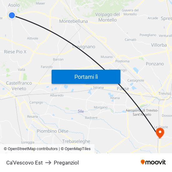 Ca'Vescovo Est to Preganziol map
