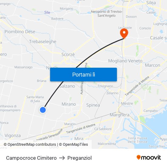 Campocroce Cimitero to Preganziol map