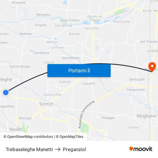 Trebaseleghe Manetti to Preganziol map