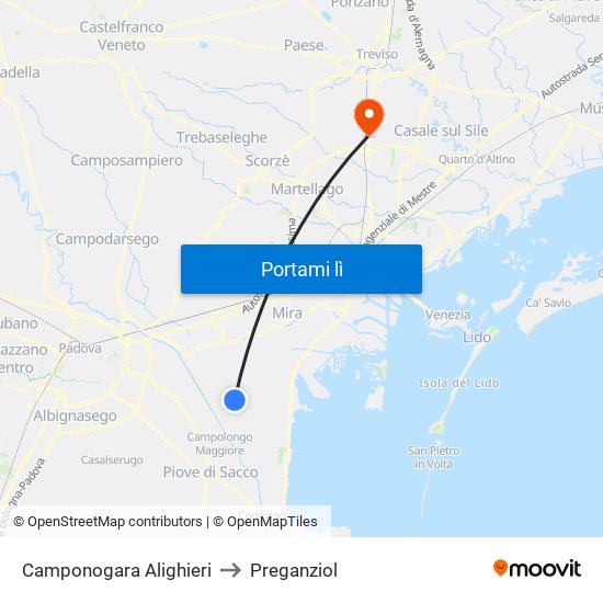 Camponogara Alighieri to Preganziol map