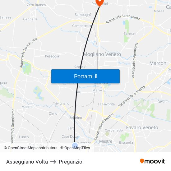 Asseggiano Volta to Preganziol map