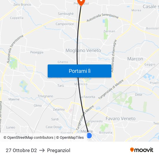 27 Ottobre D2 to Preganziol map