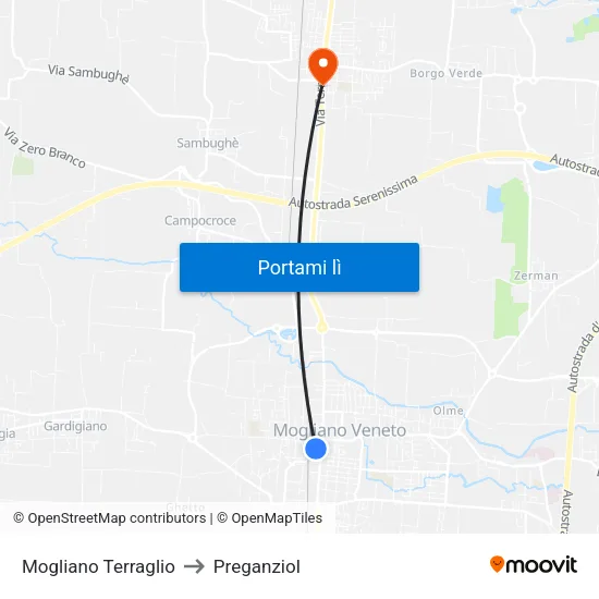 Mogliano Terraglio to Preganziol map