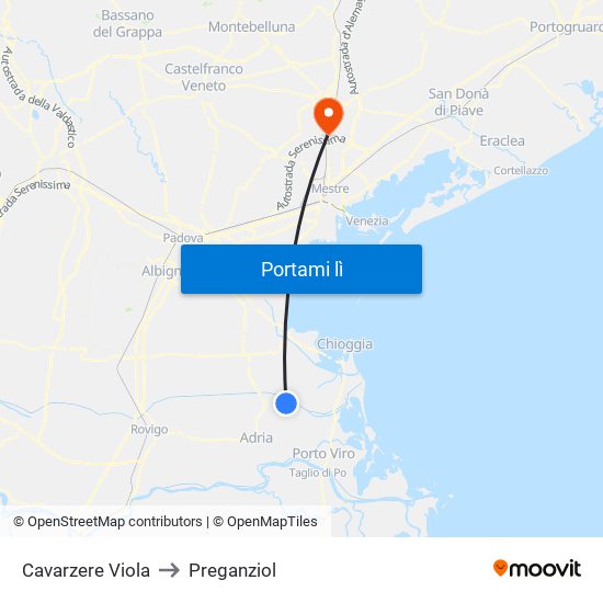 Cavarzere Viola to Preganziol map