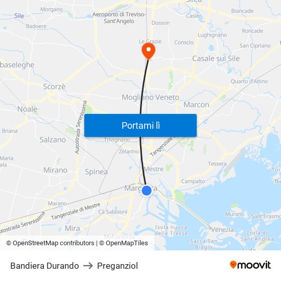 Bandiera Durando to Preganziol map