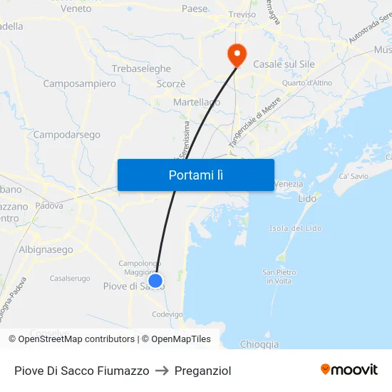 Piove Di Sacco Fiumazzo to Preganziol map