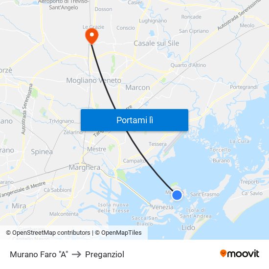 Murano Faro "A" to Preganziol map