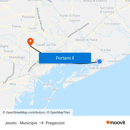 Jesolo - Municipio to Preganziol map