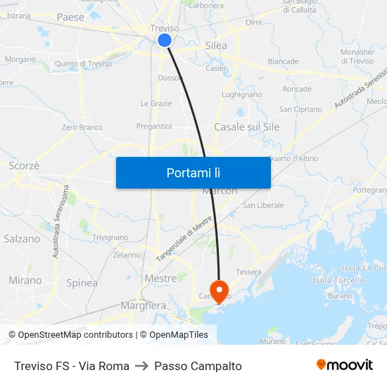 Treviso FS - Via Roma to Passo Campalto map