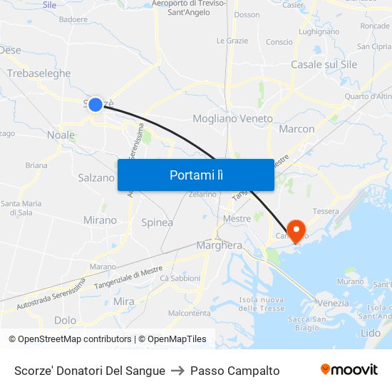 Scorze' Donatori Del Sangue to Passo Campalto map