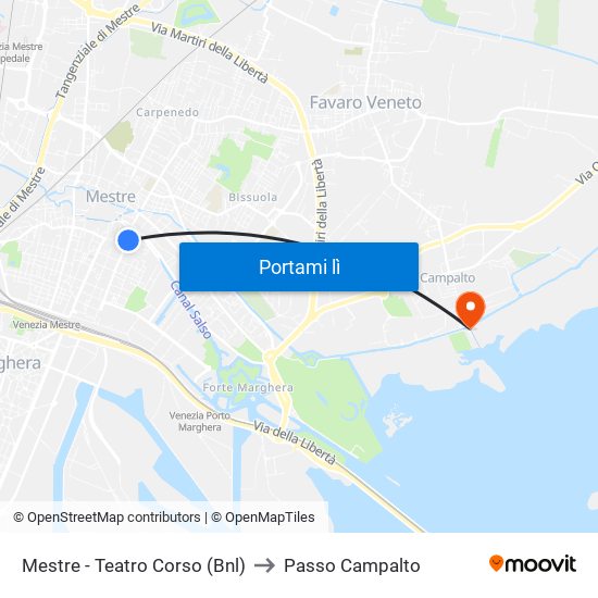 Mestre - Teatro Corso (Bnl) to Passo Campalto map