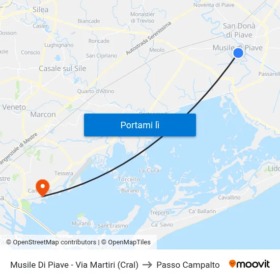 Musile Di Piave - Via Martiri (Cral) to Passo Campalto map