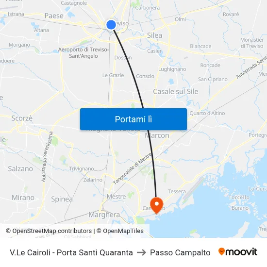 V.Le Cairoli - Porta Santi Quaranta to Passo Campalto map