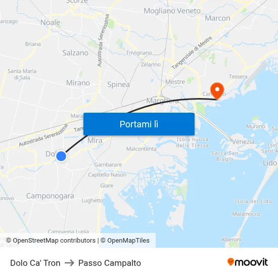 Dolo Ca' Tron to Passo Campalto map