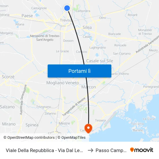 Viale Della Repubblica - Via Dal Legname to Passo Campalto map