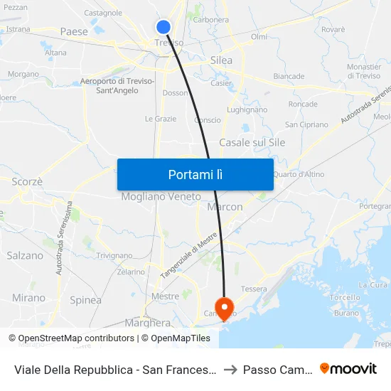 Viale Della Repubblica - San Francesco Di  Sales to Passo Campalto map