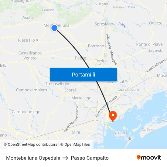 Montebelluna Ospedale to Passo Campalto map