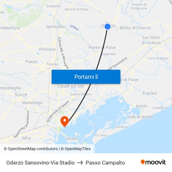 Oderzo Sansovino-Via Stadio to Passo Campalto map