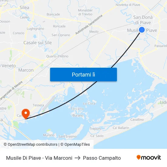Musile Di Piave - Via Marconi to Passo Campalto map
