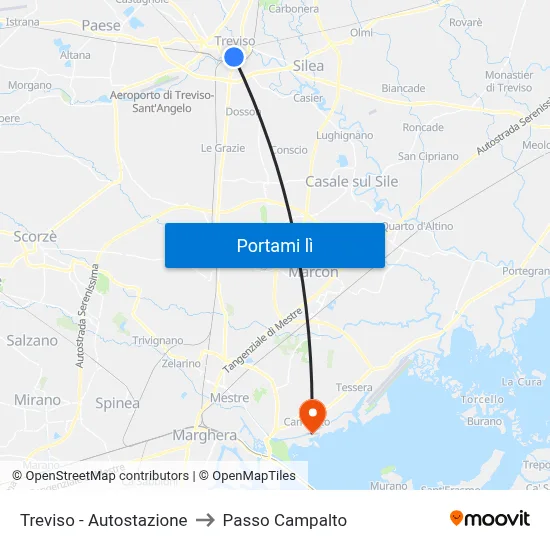 Treviso - Autostazione to Passo Campalto map