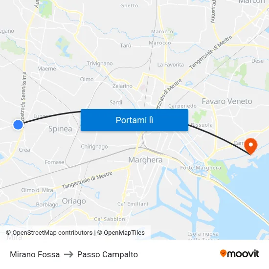 Mirano Fossa to Passo Campalto map