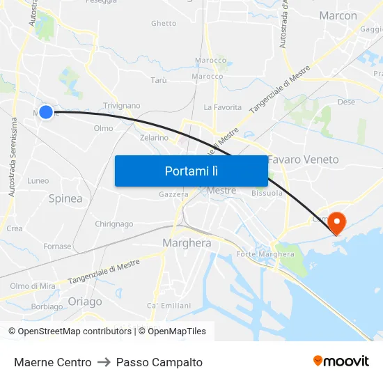 Maerne Centro to Passo Campalto map