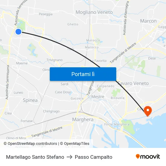 Martellago Santo Stefano to Passo Campalto map