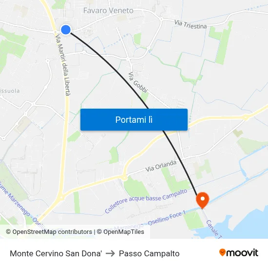 Monte Cervino San Dona' to Passo Campalto map