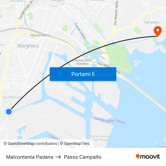 Malcontenta Padana to Passo Campalto map