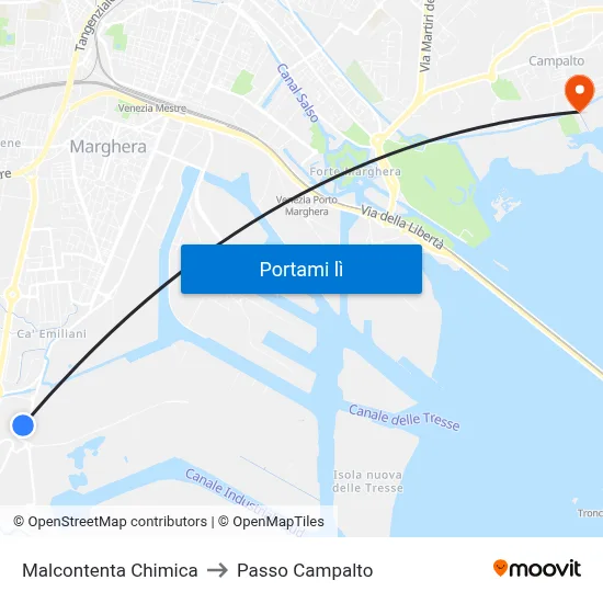 Malcontenta Chimica to Passo Campalto map