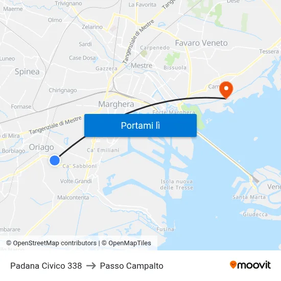 Padana Civico 338 to Passo Campalto map