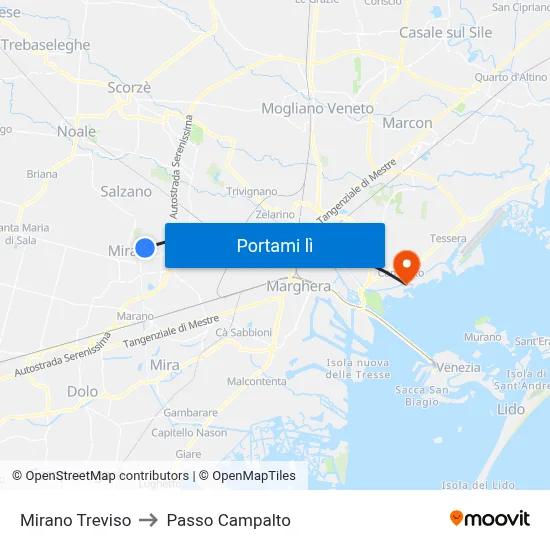 Mirano Treviso to Passo Campalto map