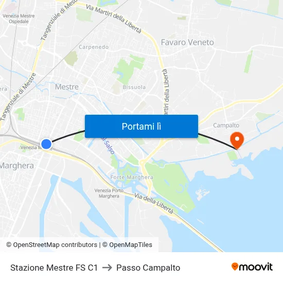 Stazione Mestre FS C1 to Passo Campalto map
