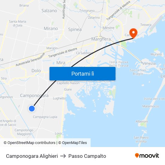 Camponogara Alighieri to Passo Campalto map