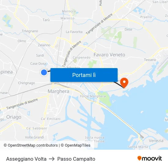 Asseggiano Volta to Passo Campalto map