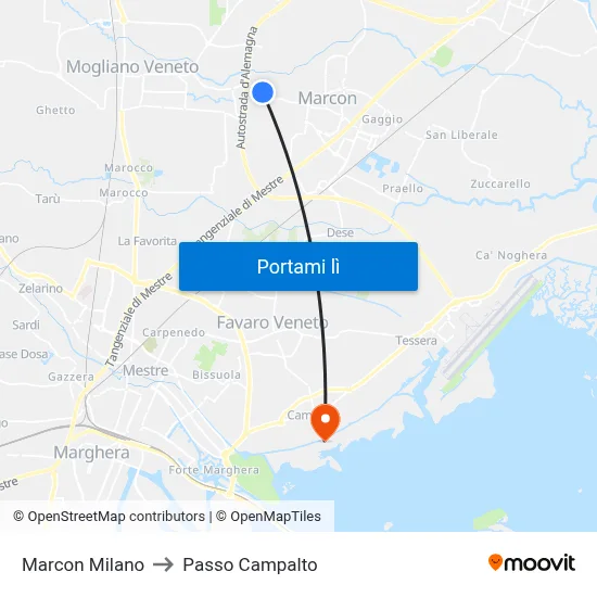 Marcon Milano to Passo Campalto map
