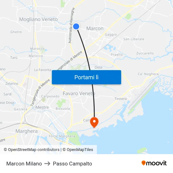 Marcon Milano to Passo Campalto map
