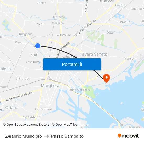 Zelarino Municipio to Passo Campalto map