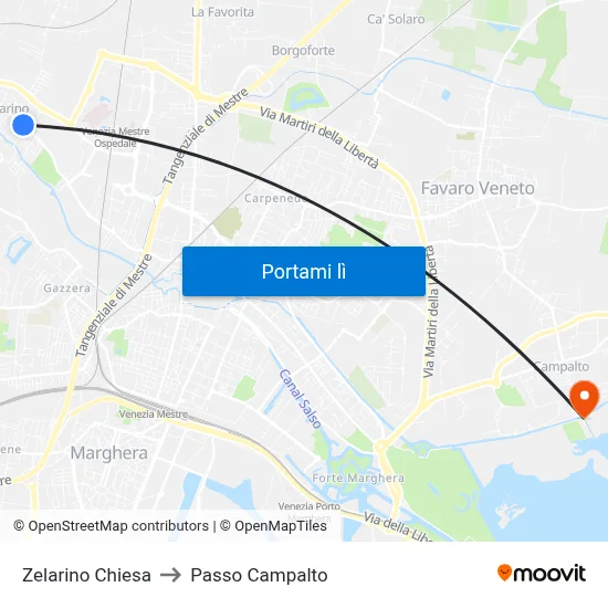 Zelarino Chiesa to Passo Campalto map