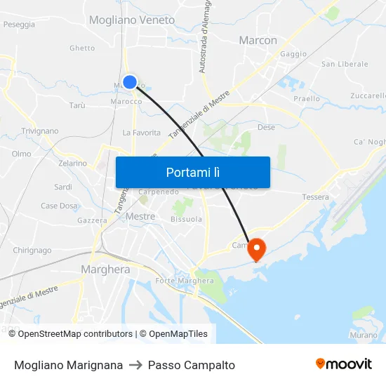 Mogliano Marignana to Passo Campalto map