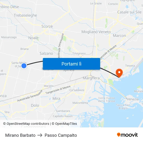 Mirano Barbato to Passo Campalto map