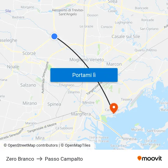 Zero Branco to Passo Campalto map
