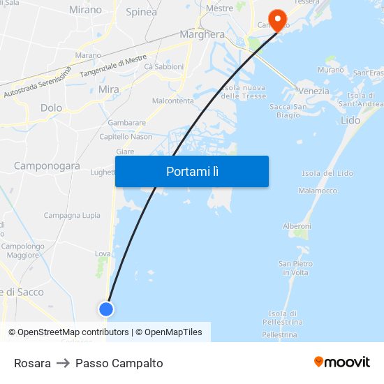 Rosara to Passo Campalto map