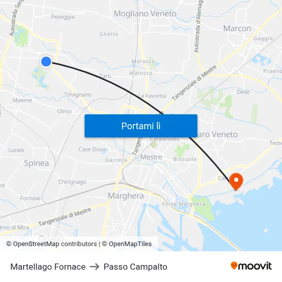 Martellago Fornace to Passo Campalto map