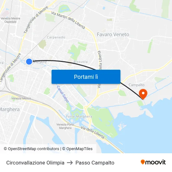 Circonvallazione Olimpia to Passo Campalto map