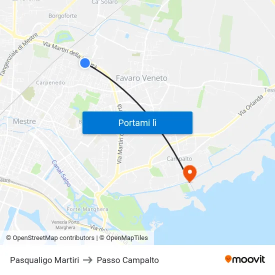 Pasqualigo Martiri to Passo Campalto map